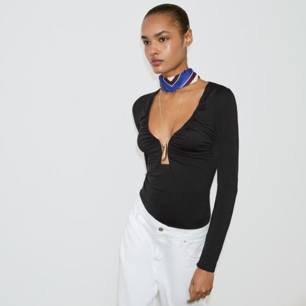 ZARA DRAPED POLYAMIDE TOP - Picture 2 of 9